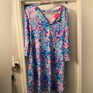 Lilly Pulitzer Long Sleeve Floral Dress in Blue and Pink
